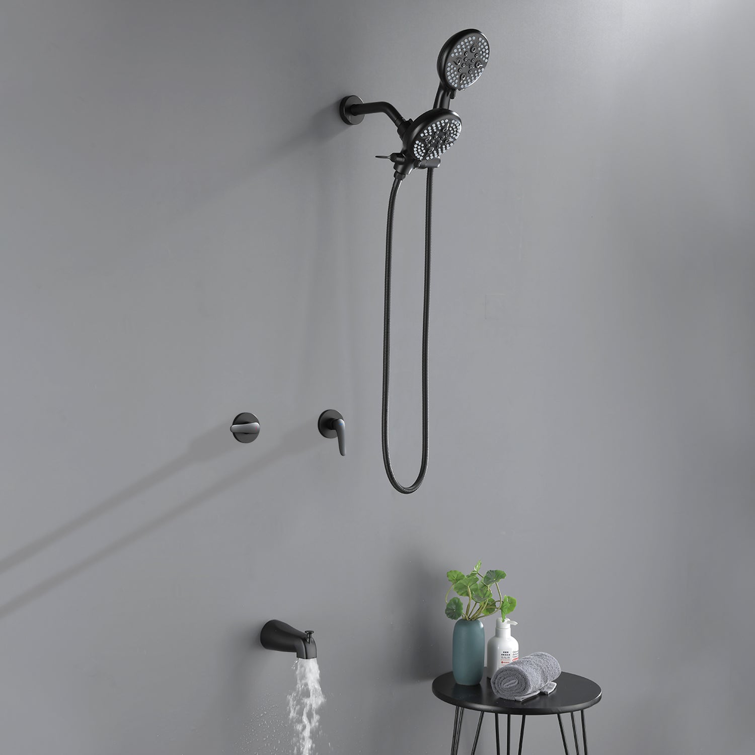 High pressure 5-Mode Dual 2 in 1 Wall mounted Shower System Combo with tub spout and cross handle
