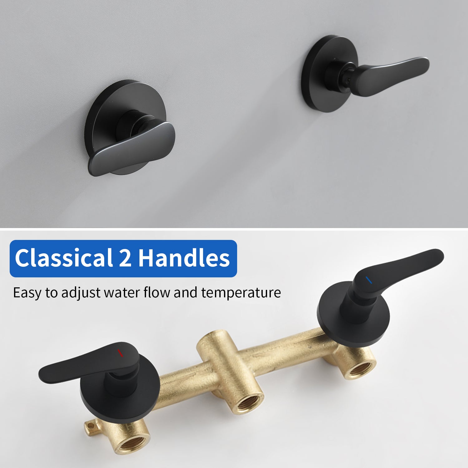 High pressure 5-Mode Dual 2 in 1 Wall mounted Shower System Combo with tub spout and cross handle