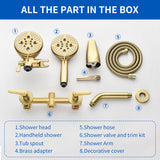 High pressure 5-Mode Dual 2 in 1 Wall mounted Shower System Combo with tub spout and cross handle