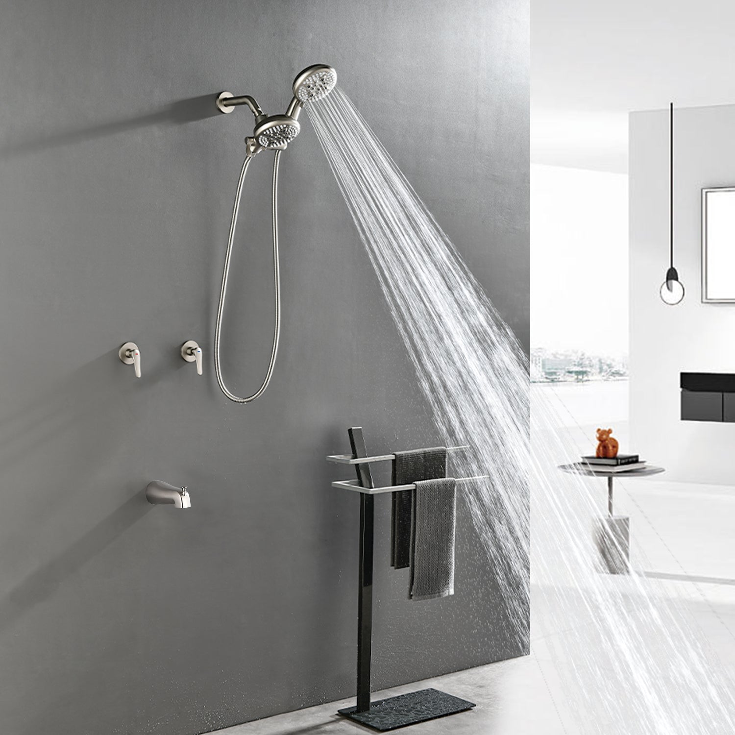 High pressure 5-Mode Dual 2 in 1 Wall mounted Shower System Combo with tub spout and cross handle