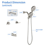 High pressure 5-Mode Dual 2 in 1 Wall mounted Shower System Combo with tub spout and cross handle