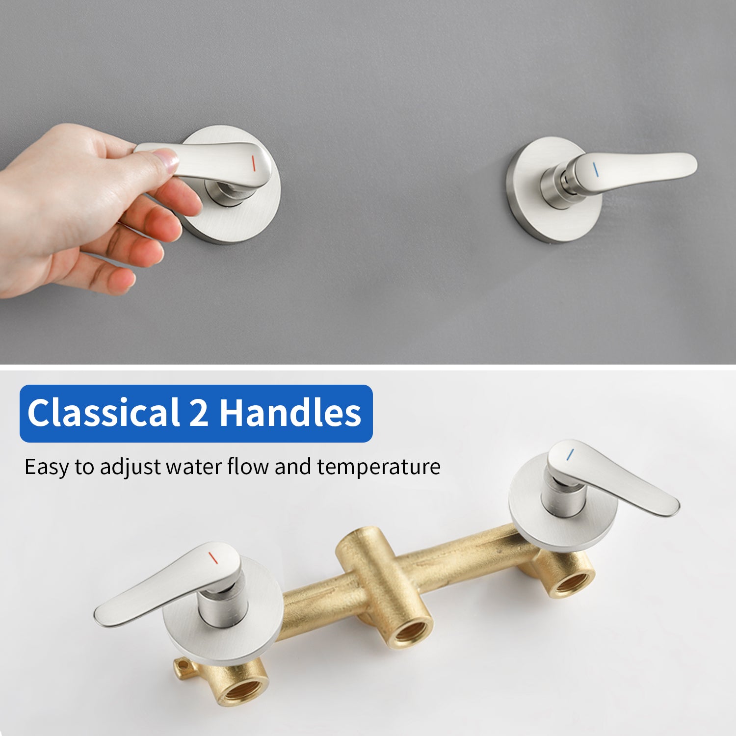 High pressure 5-Mode Dual 2 in 1 Wall mounted Shower System Combo with tub spout and cross handle