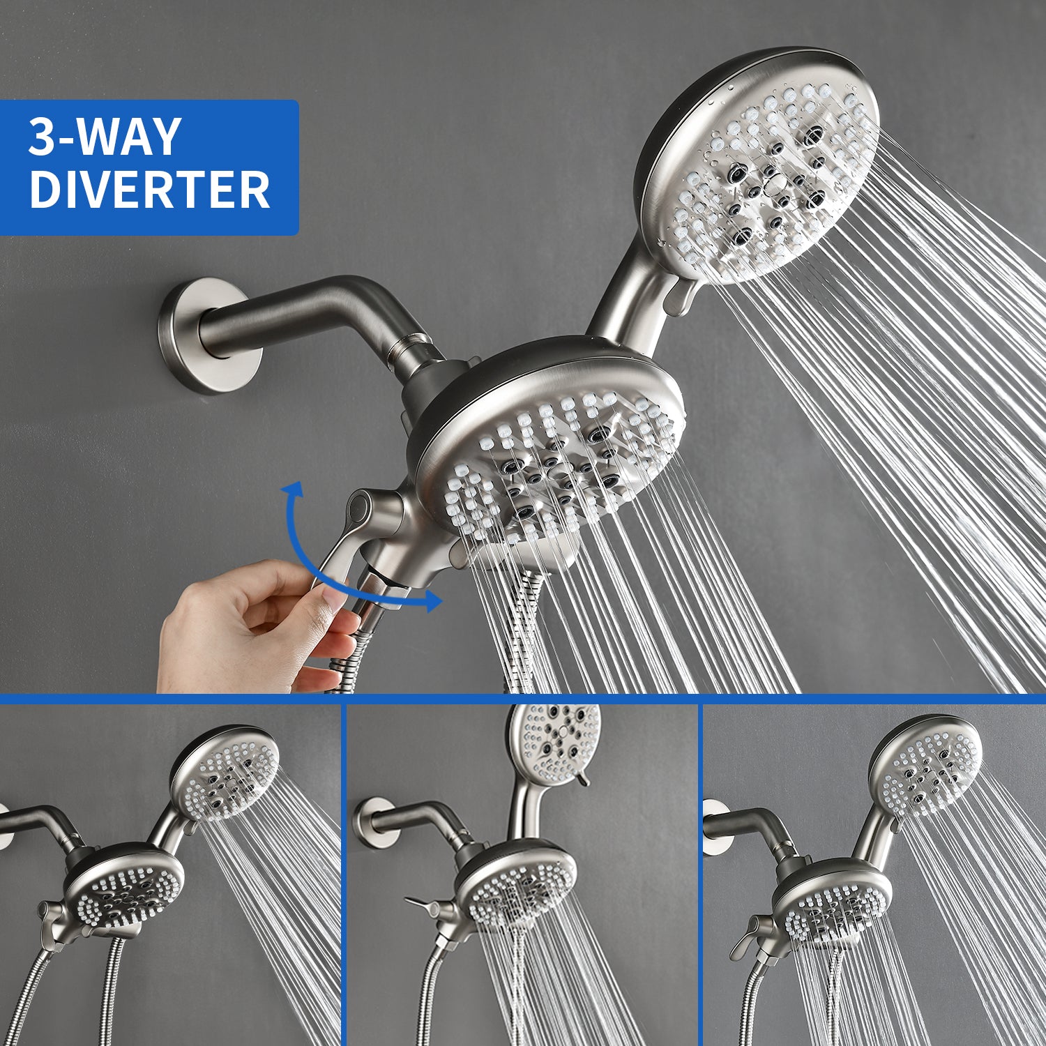 High pressure 5-Mode Dual 2 in 1 Wall mounted Shower System Combo with tub spout and cross handle