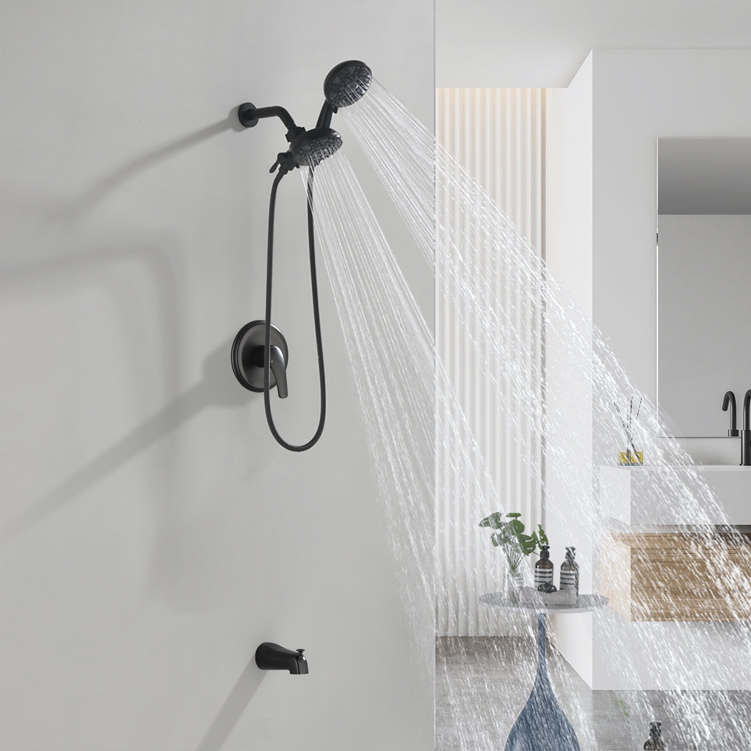 6-Spray Dual Shower Faucet Set with Tub Spout 2-in-1 Shower head and Handheld Shower