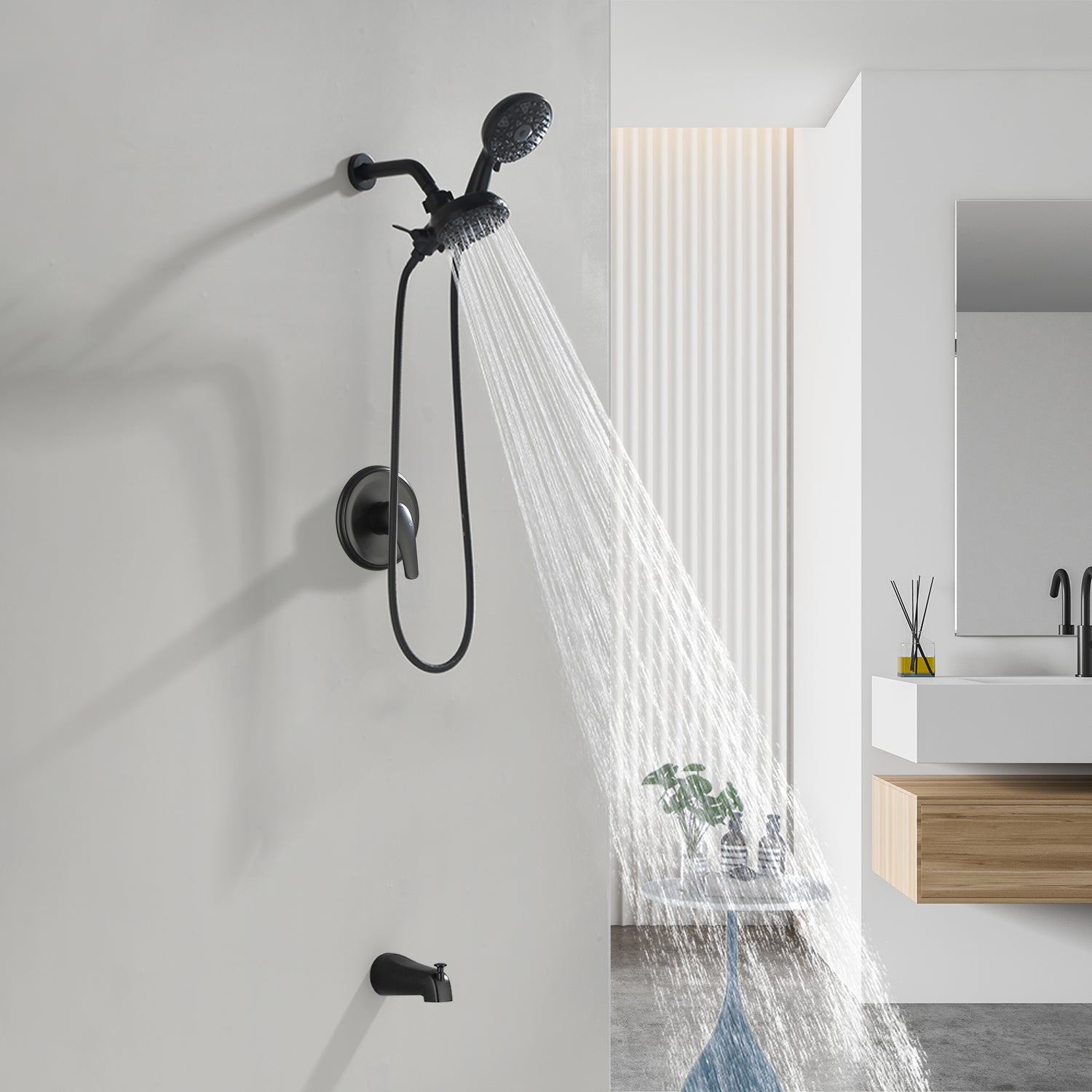 6-Spray Dual Shower Faucet Set with Tub Spout 2-in-1 Shower head and Handheld Shower