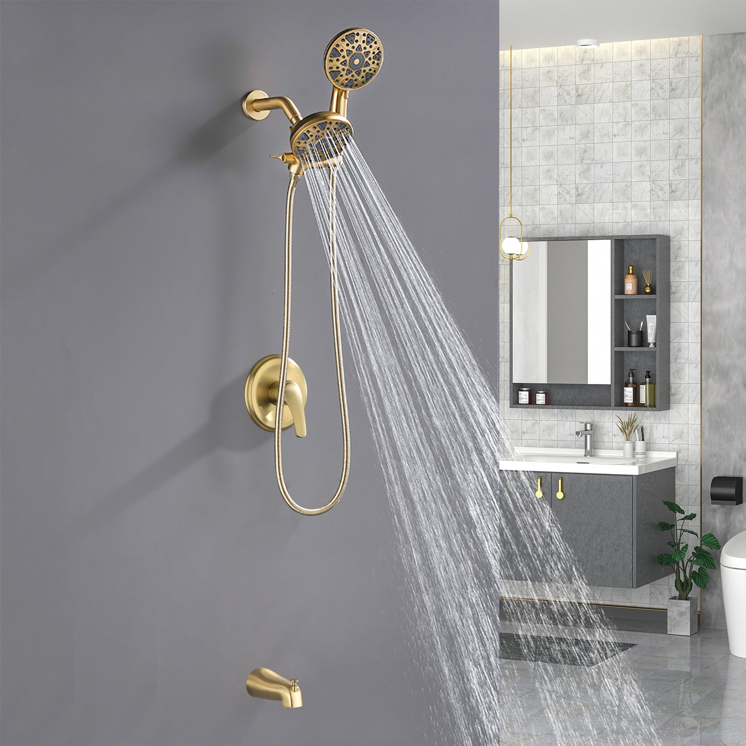 6-Spray Dual Shower Faucet Set with Tub Spout 2-in-1 Shower head and Handheld Shower