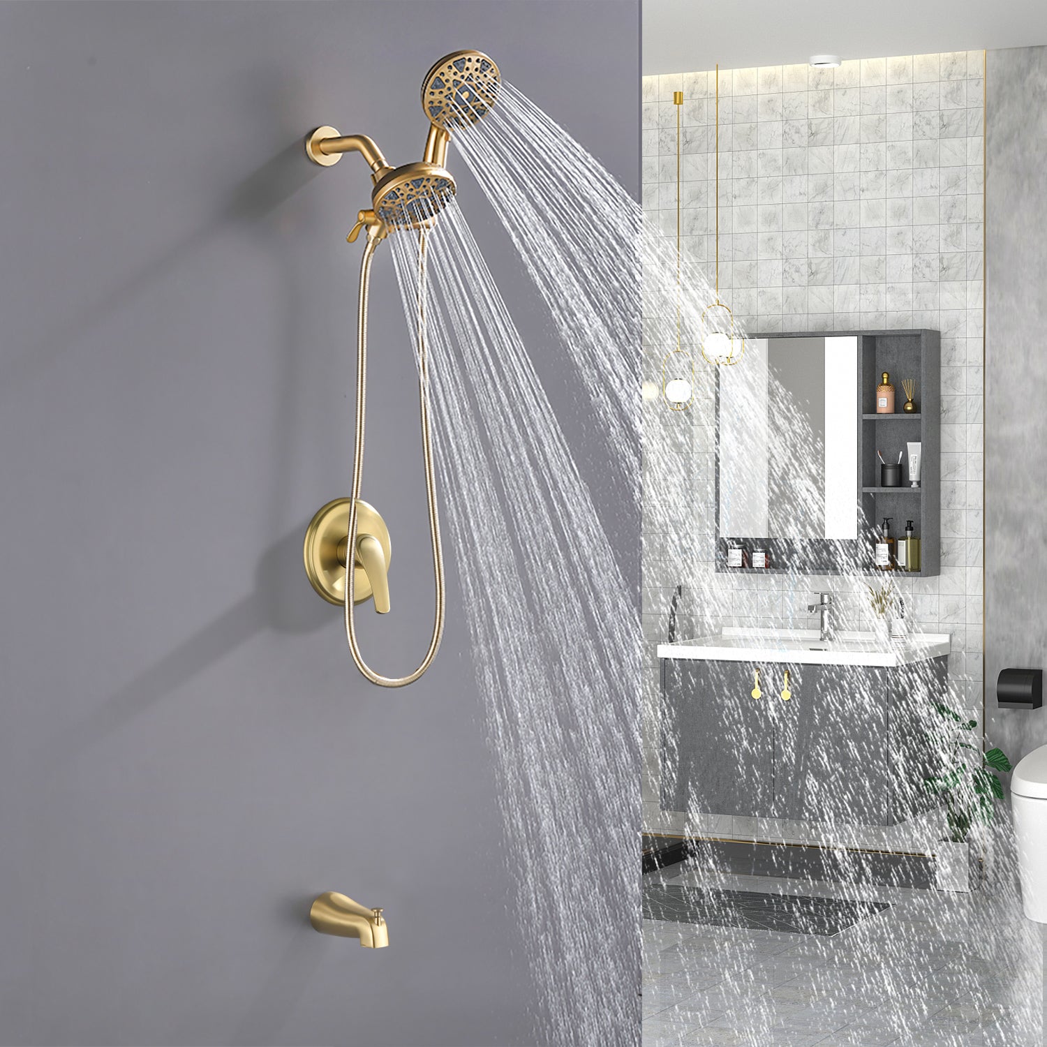 6-Spray Dual Shower Faucet Set with Tub Spout 2-in-1 Shower head and Handheld Shower