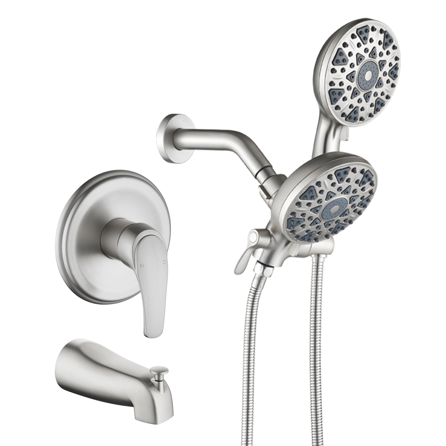 6-Spray Dual Shower Faucet Set with Tub Spout 2-in-1 Shower head and Handheld Shower