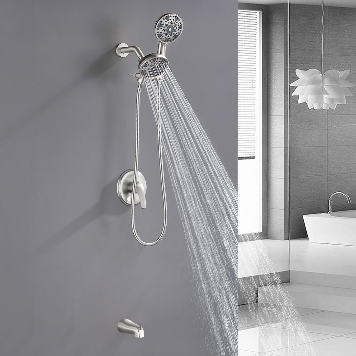 6-Spray Dual Shower Faucet Set with Tub Spout 2-in-1 Shower head and Handheld Shower