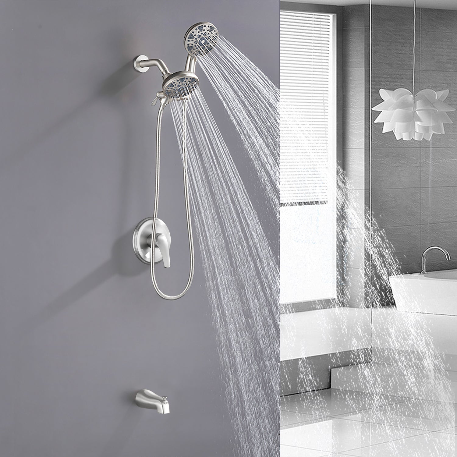 6-Spray Dual Shower Faucet Set with Tub Spout 2-in-1 Shower head and Handheld Shower
