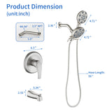 6-Spray Dual Shower Faucet Set with Tub Spout 2-in-1 Shower head and Handheld Shower