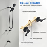 2 Handles Tub and Shower Faucet Set 6-Function High Pressure Dual Shower System with Tub Spout