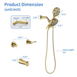 2 Handles Tub and Shower Faucet Set 6-Function High Pressure Dual Shower System with Tub Spout