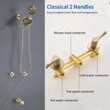 2 Handles Tub and Shower Faucet Set 6-Function High Pressure Dual Shower System with Tub Spout