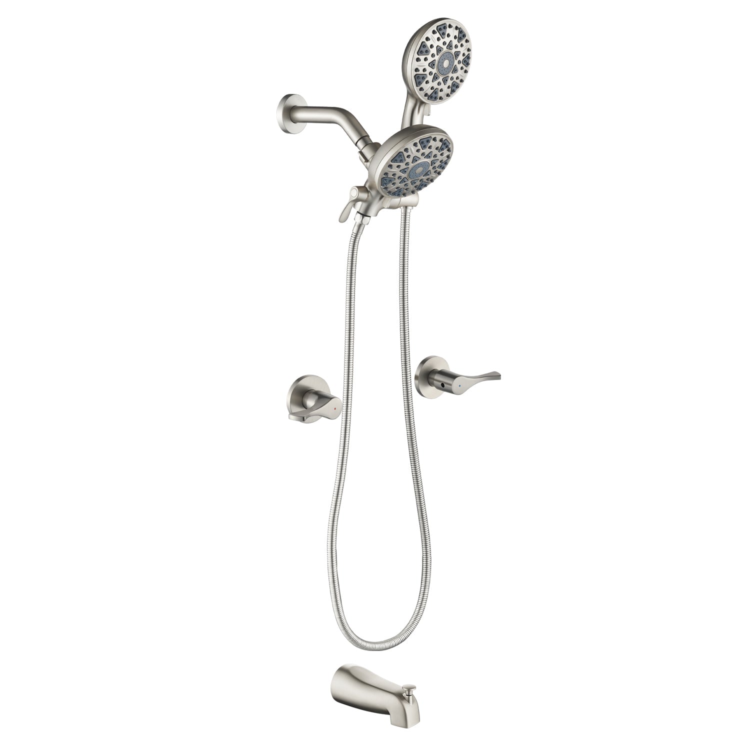 2 Handles Tub and Shower Faucet Set 6-Function High Pressure Dual Shower System with Tub Spout
