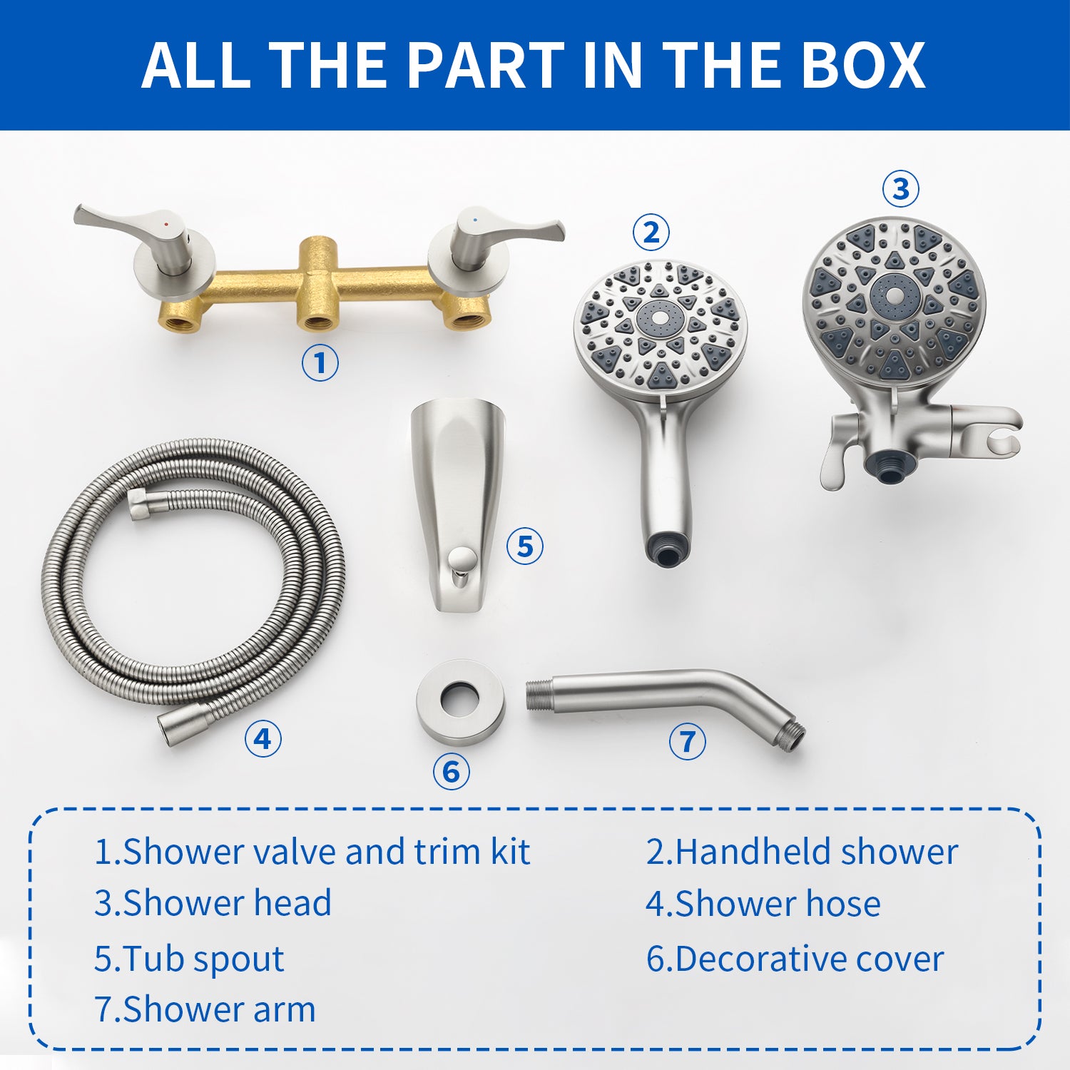 2 Handles Tub and Shower Faucet Set 6-Function High Pressure Dual Shower System with Tub Spout