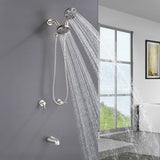 2 Handles Tub and Shower Faucet Set 6-Function High Pressure Dual Shower System with Tub Spout