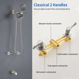 2 Handles Tub and Shower Faucet Set 6-Function High Pressure Dual Shower System with Tub Spout