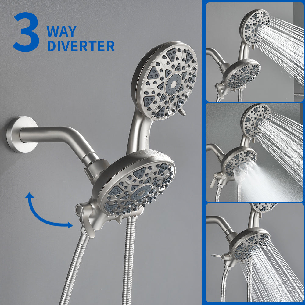 2 Handles Tub and Shower Faucet Set 6-Function High Pressure Dual Shower System with Tub Spout