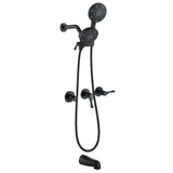 3 Handles Tub Shower Faucet with Round 6-Spray 2 In 1 Dual Shower Head and Tub Spout