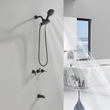 3 Handles Tub Shower Faucet with Round 6-Spray 2 In 1 Dual Shower Head and Tub Spout