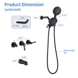3 Handles Tub Shower Faucet with Round 6-Spray 2 In 1 Dual Shower Head and Tub Spout