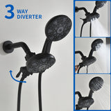 3 Handles Tub Shower Faucet with Round 6-Spray 2 In 1 Dual Shower Head and Tub Spout