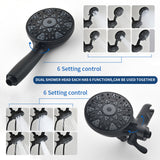 3 Handles Tub Shower Faucet with Round 6-Spray 2 In 1 Dual Shower Head and Tub Spout