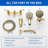 3 Handles Tub Shower Faucet with Round 6-Spray 2 In 1 Dual Shower Head and Tub Spout