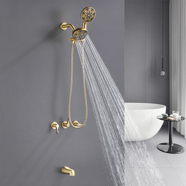3 Handles Tub Shower Faucet with Round 6-Spray 2 In 1 Dual