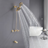 3 Handles Tub Shower Faucet with Round 6-Spray 2 In 1 Dual Shower Head and Tub Spout