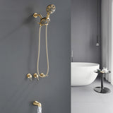 3 Handles Tub Shower Faucet with Round 6-Spray 2 In 1 Dual Shower Head and Tub Spout