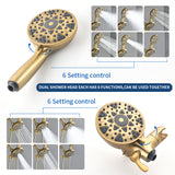 3 Handles Tub Shower Faucet with Round 6-Spray 2 In 1 Dual Shower Head and Tub Spout