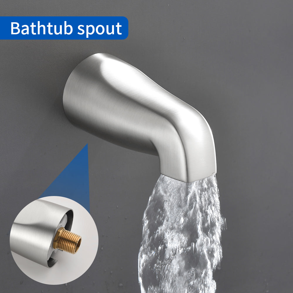 3 Handles Tub Shower Faucet with Round 6-Spray 2 In 1 Dual Shower Head and Tub Spout