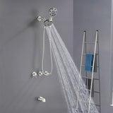3 Handles Tub Shower Faucet with Round 6-Spray 2 In 1 Dual Shower Head and Tub Spout