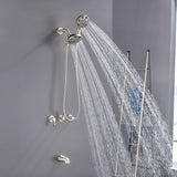 3 Handles Tub Shower Faucet with Round 6-Spray 2 In 1 Dual Shower Head and Tub Spout