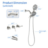 3 Handles Tub Shower Faucet with Round 6-Spray 2 In 1 Dual Shower Head and Tub Spout