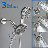 3 Handles Tub Shower Faucet with Round 6-Spray 2 In 1 Dual Shower Head and Tub Spout