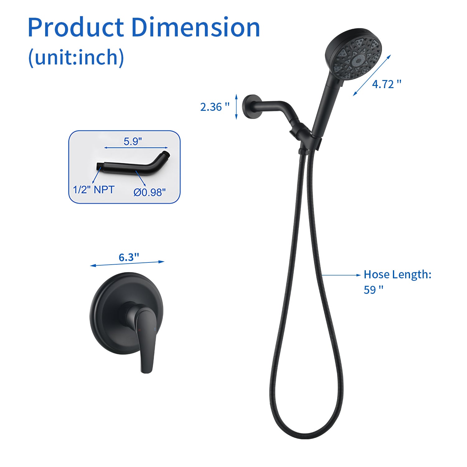 Wall Mounted Adjustable High Pressure 7-Spray Settings Filtered Handheld Shower with Valve