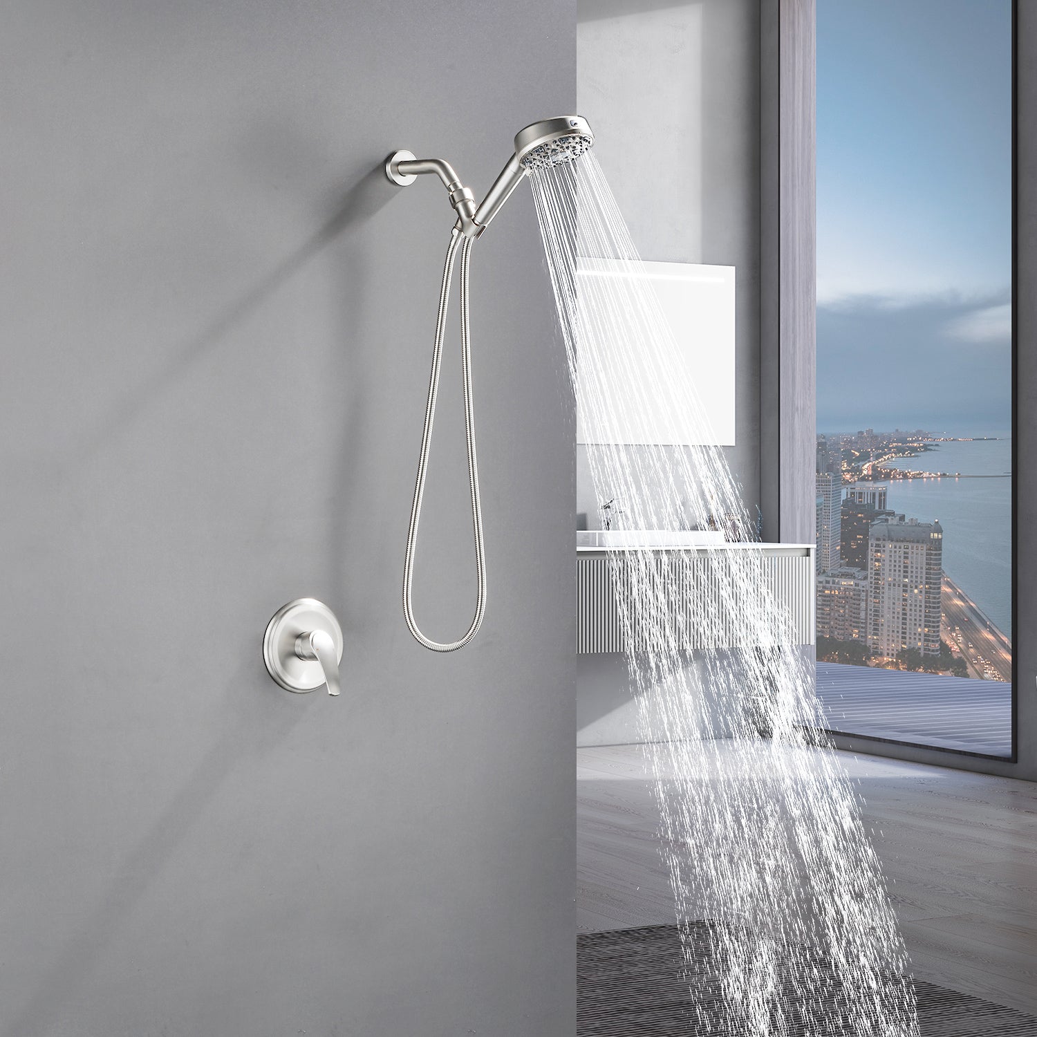 Wall Mounted Adjustable High Pressure 7-Spray Settings Filtered Handheld Shower with Valve