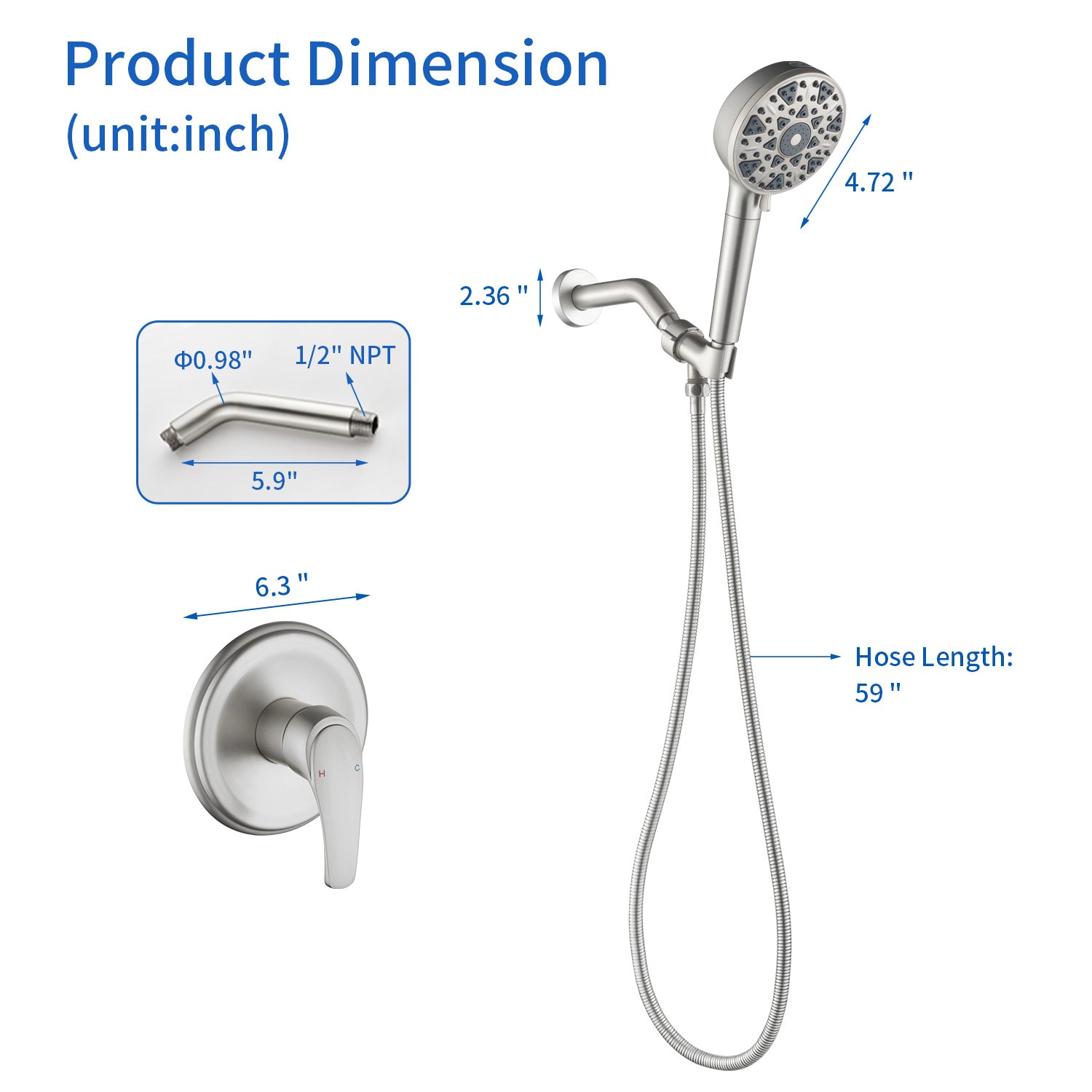 Wall Mounted Adjustable High Pressure 7-Spray Settings Filtered Handheld Shower with Valve