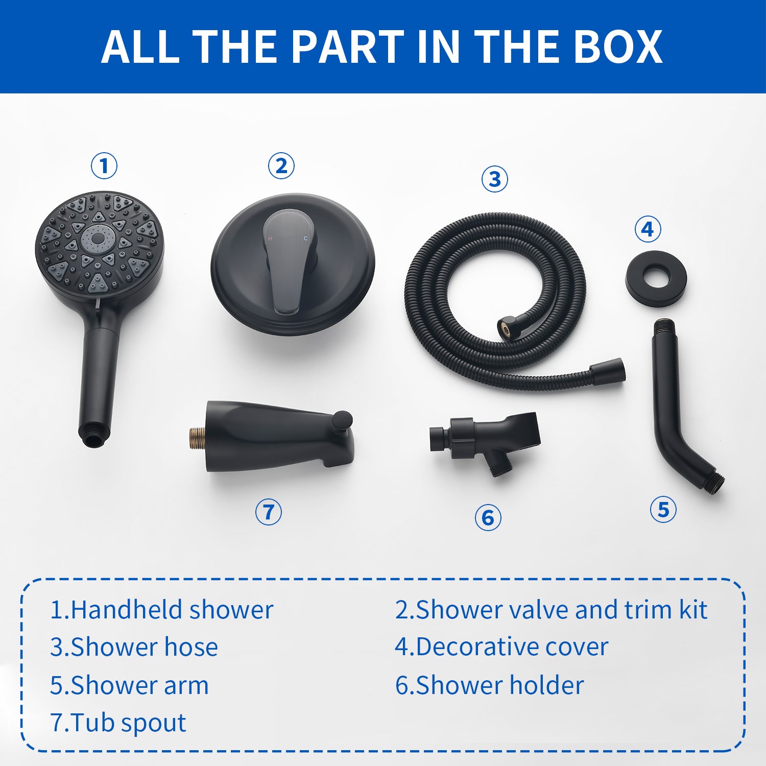 Tub and shower faucet kit with 7 functions 4.7-inch filtered hand shower valve included