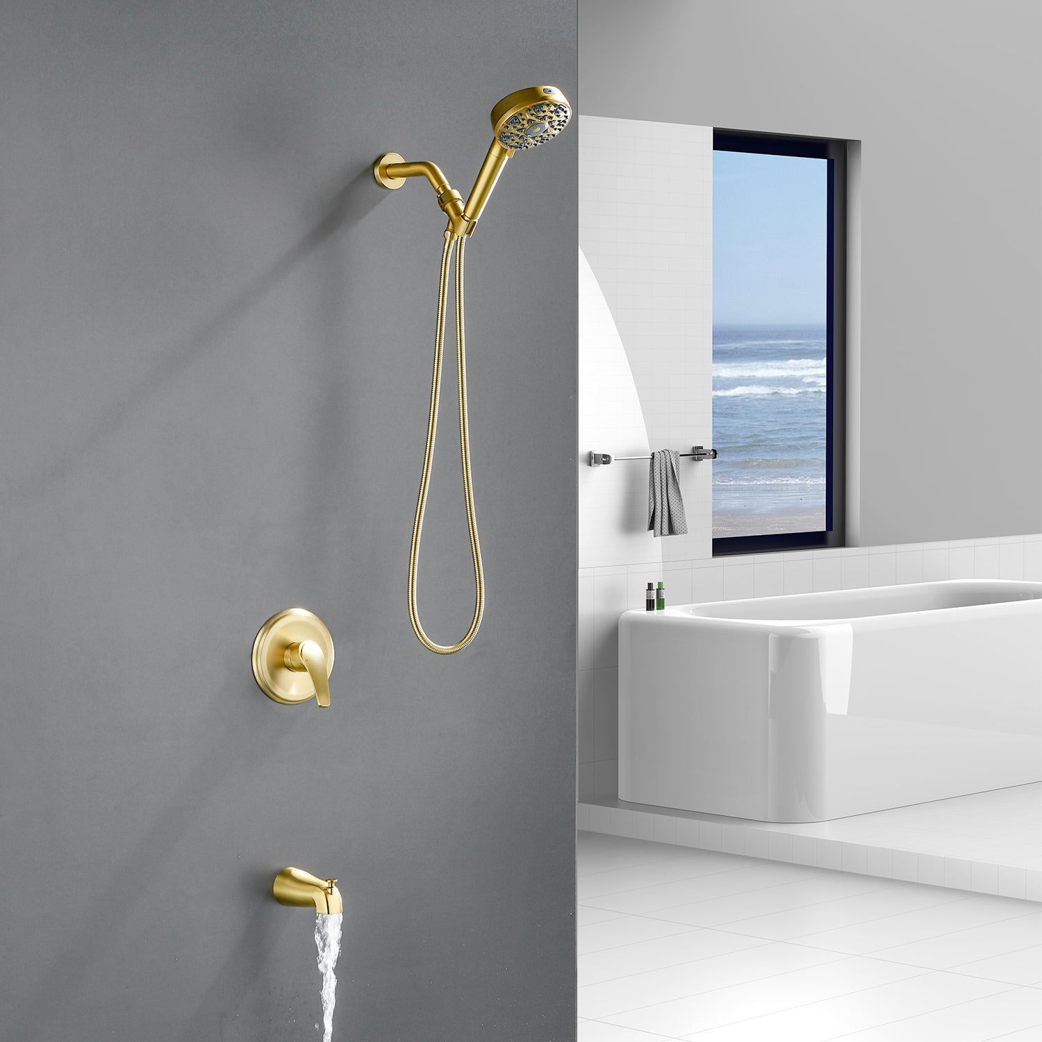 Tub and shower faucet kit with 7 functions 4.7-inch filtered hand shower valve included