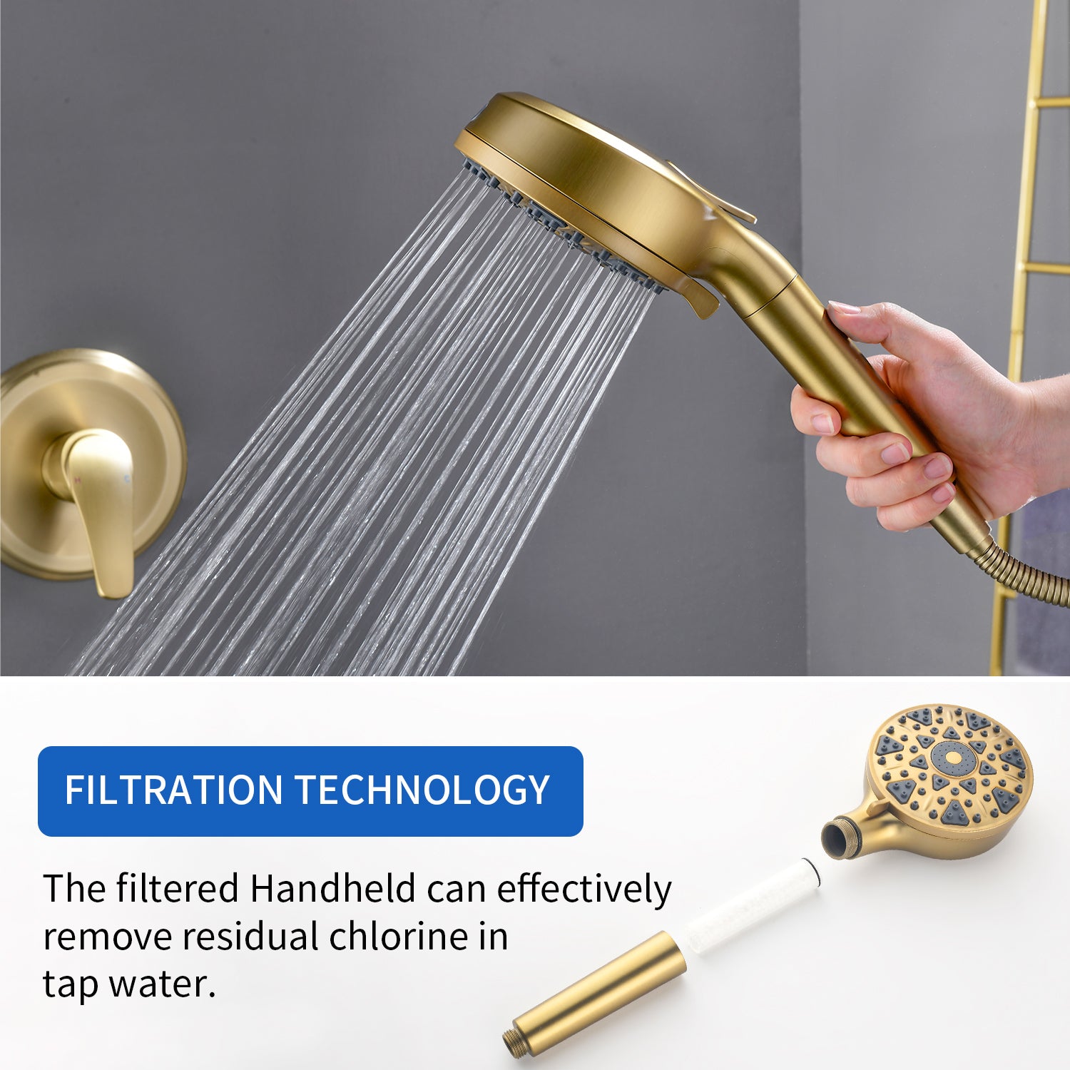 Tub and shower faucet kit with 7 functions 4.7-inch filtered hand shower valve included