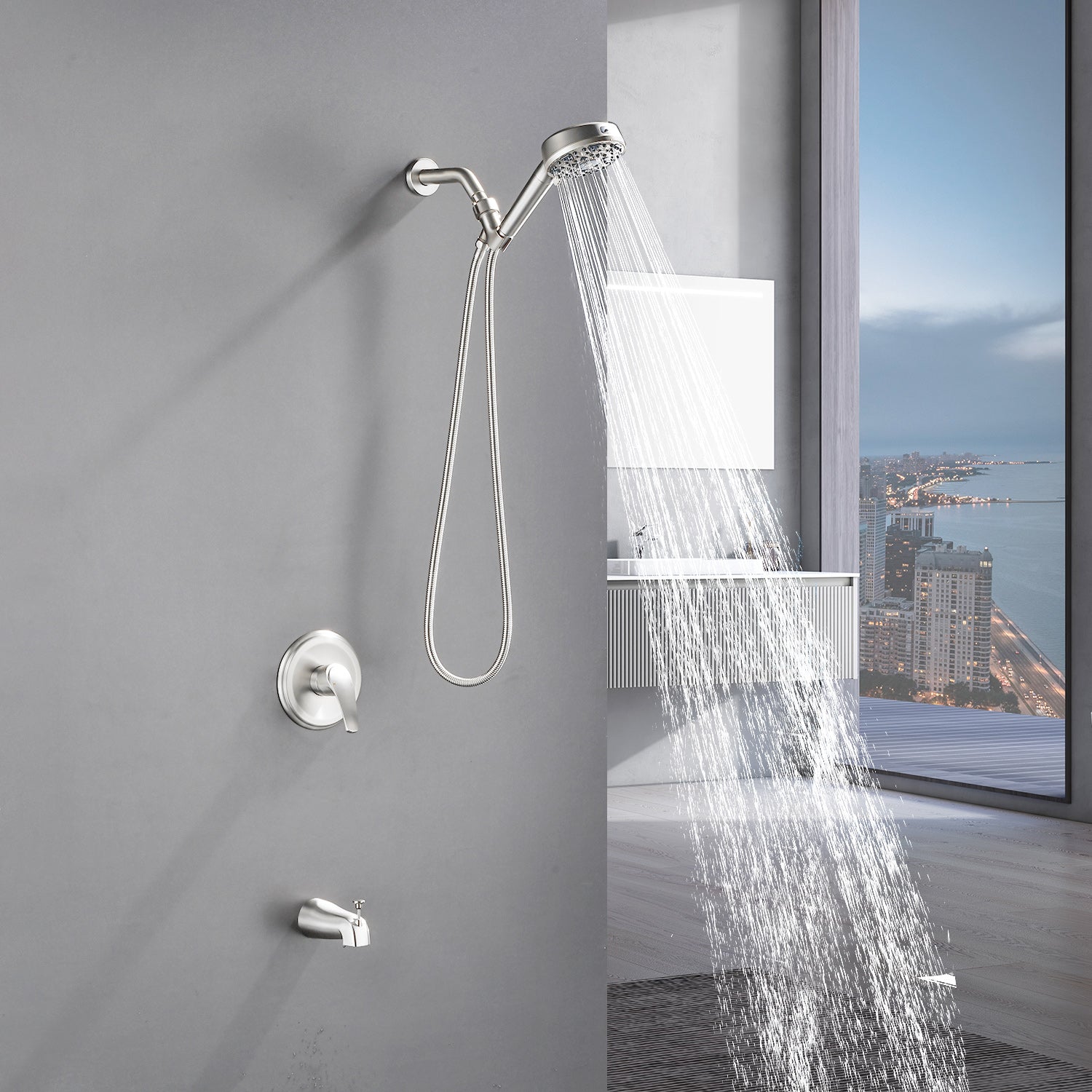 Tub and shower faucet kit with 7 functions 4.7-inch filtered hand shower valve included