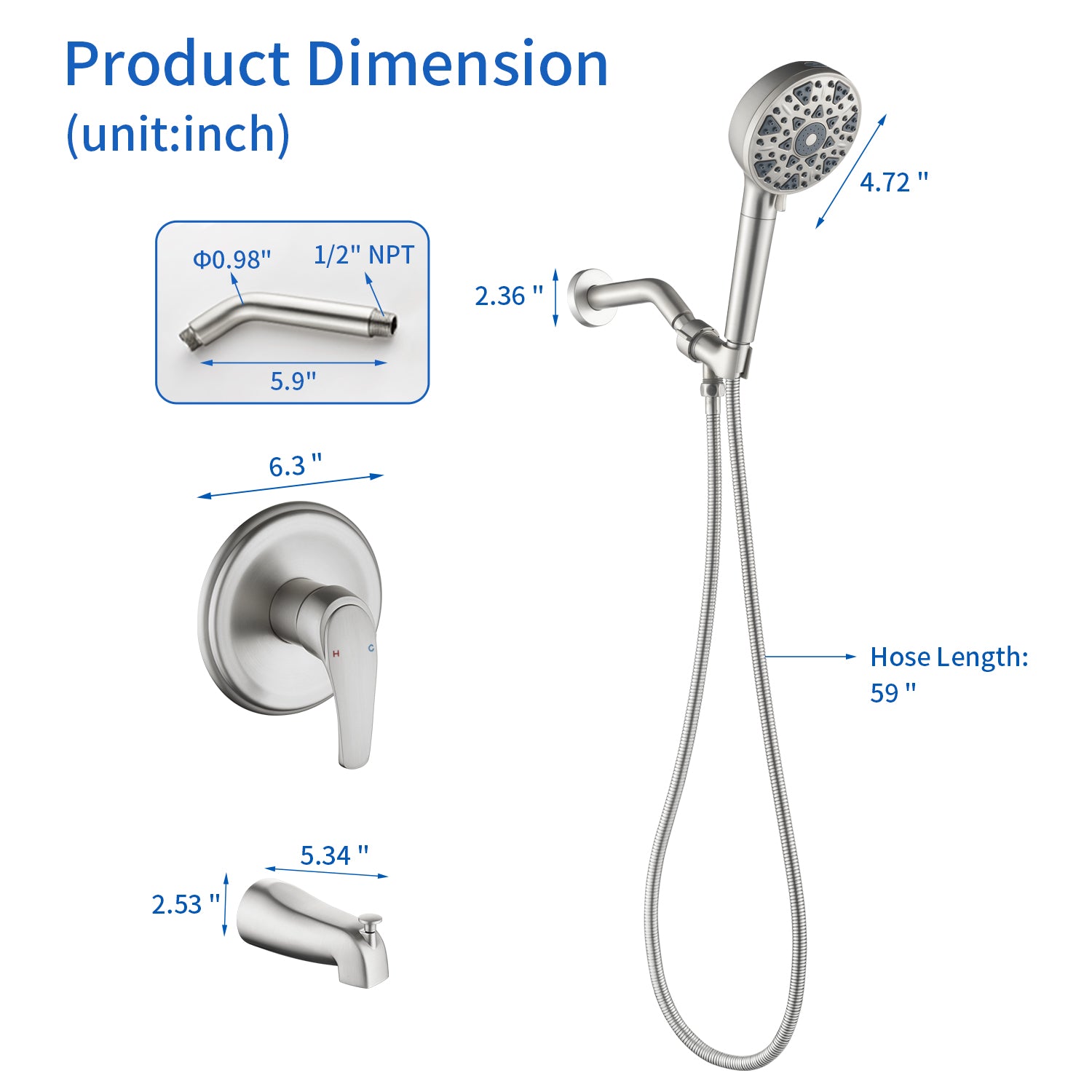 Tub and shower faucet kit with 7 functions 4.7-inch filtered hand shower valve included