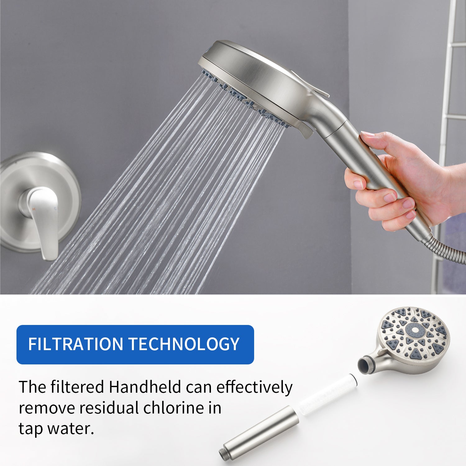 Tub and shower faucet kit with 7 functions 4.7-inch filtered hand shower valve included