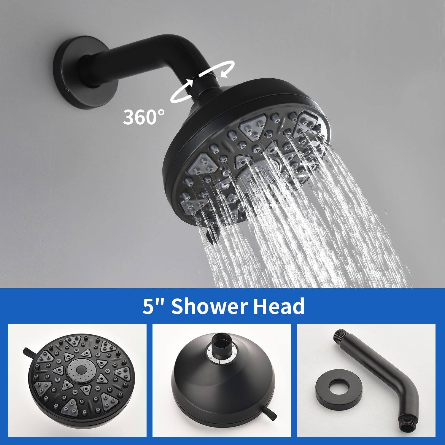 5Inch Tub Shower Faucet Set with 6-Spray Shower Head Wall Mounted Shower Trim Kit with Diverter Bath Spout