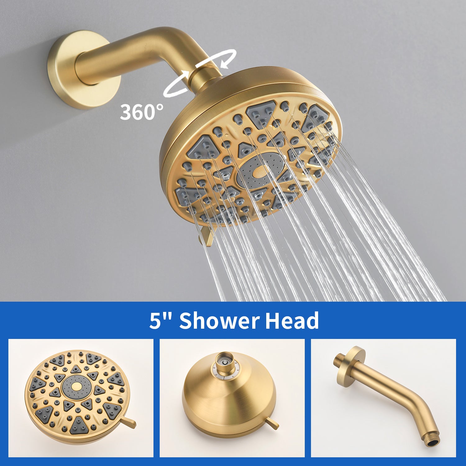 5Inch Tub Shower Faucet Set with 6-Spray Shower Head Wall Mounted Shower Trim Kit with Diverter Bath Spout