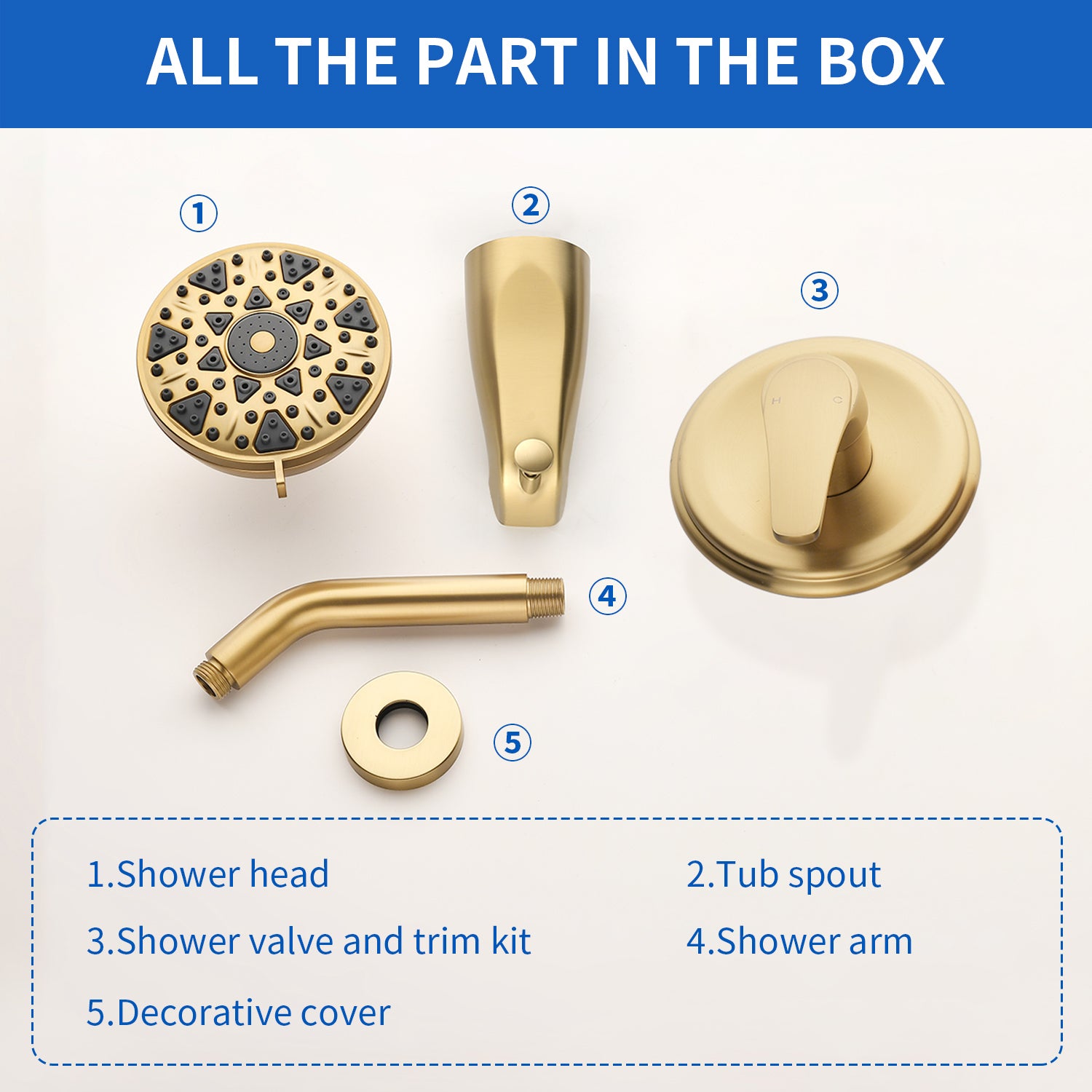 5Inch Tub Shower Faucet Set with 6-Spray Shower Head Wall Mounted Shower Trim Kit with Diverter Bath Spout